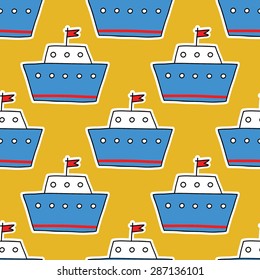 Seamless Blue Sea Ships On Yellow Stock Vector (Royalty Free) 287136101