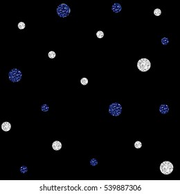 SEAMLESS BLUE AND SILVER DOT GLITTER PATTERN ON BLACK BACKGROUND