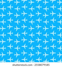 A seamless blue sky background with white airplanes
