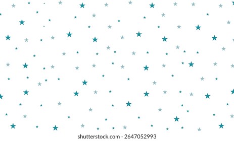 Seamless blue star pattern on white background. Cute and simple starry sky vector for kids, nursery, wrapping paper, fabric print, party decorations, or digital scrapbooking projects.