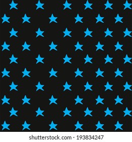 Seamless blue stars pattern in black background. vector illustration