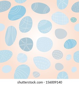 Seamless blue stone pattern on light pink background. Vector illustration.