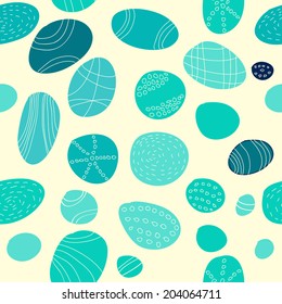 Seamless blue stone pattern on light pink background. Vector illustration. 