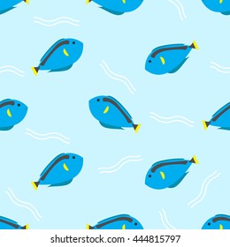 Seamless Blue Tang Fish Pattern.Cute Pattern