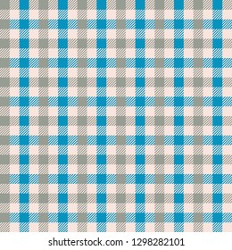 Seamless blue and taupe gingham vintage fabric textile pattern. Gingham check background.