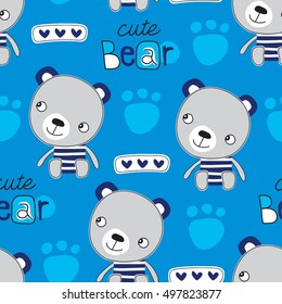 seamless blue teddy bear pattern vector illustration