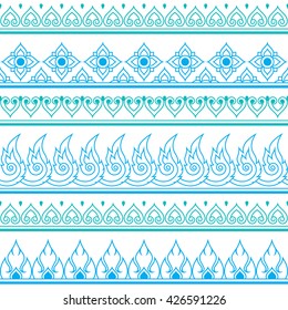 Seamless blue Thai pattern, repetitive design from Thailand - folk art style