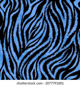 Seamless blue tiger skin pattern. Metallic tiger skin print, texture, background. Vector illustration