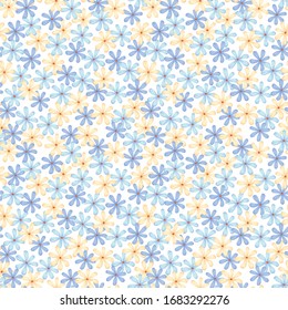 Seamless Blue Tiny Flower, Yellow Tiny Flower Pattern With White Color Background