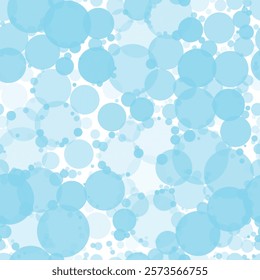 Seamless Blue transparent bubbles, circles on a white background. Bubbles Unique Blue Bright Bokeh preset, design element. Vector illustration