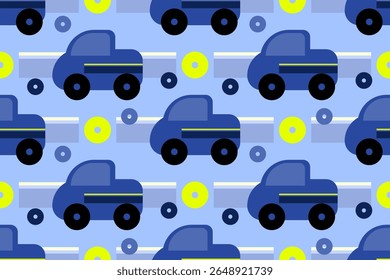 Seamless Blue Truck Pattern for Kids, Design for decorative, wall, wallpaper, wrapping paper, fabric, silk, scarf, pillow, book, wall, backdrop and etc.
