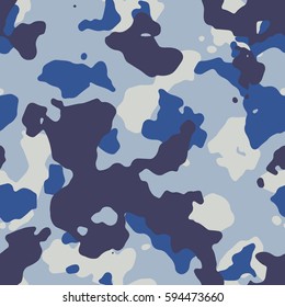 Seamless Blue Urban Fashion Large Camo Pattern Vector