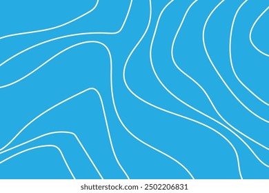 A seamless blue vector background featuring abstract white contour lines forming fluid, wavy patterns. Ideal for modern design projects, presentations, or artistic illustrations.