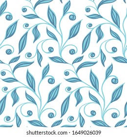 seamless blue vector background tendrils pattern for fabrics, paper, wallpaper