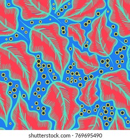 Seamless  blue vector pattern design. Red foliage texture
Endless background for different surfaces. Leaves. Bright leaves.