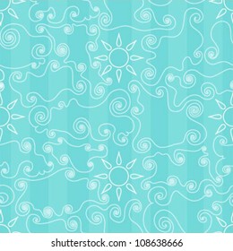 Seamless blue vector pattern with sky elements
