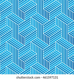 Seamless blue vector pattern. Blue squares generic background. Blue gradation lines texture.