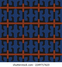 seamless blue victorian geometric pattern with orange mosaic ornament