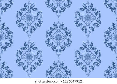 Seamless blue vintage ornament on background. Floral ornament on background. Wallpaper pattern