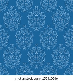Seamless blue wallpaper with floral ornament