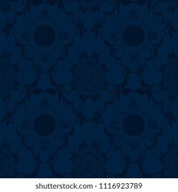  Seamless blue wallpaper pattern. Seamless decorative floral ornament on background. Seamless pattern for your design. Wallpaper pattern