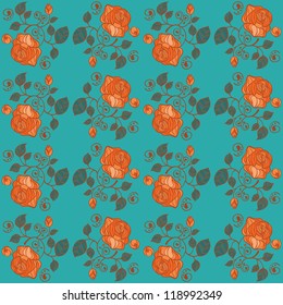 Seamless blue wallpaper pattern with roses