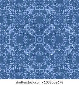 Seamless blue wallpaper pattern in vintage style. Seamless floral ornament on background. Seamless pattern for your design. Wallpaper pattern