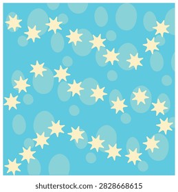 Seamless blue water bubble background decorated with yellow sea urchin starbursts