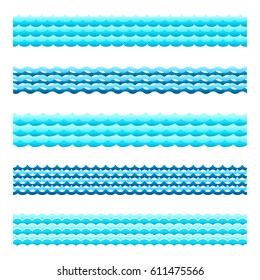 Seamless blue water wave vector bands set for footers, patterns and textures
