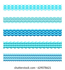 Seamless Blue Water Wave Vector Tiles Set