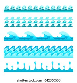 Seamless blue water wave vector bands set for footers, patterns and textures