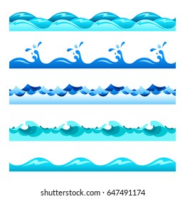 Seamless blue water wave vector bands set for footers, patterns and textures