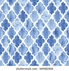 Seamless blue watercolor Moroccan pattern background vector