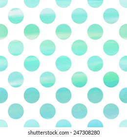 Seamless blue watercolor pattern with polka dots