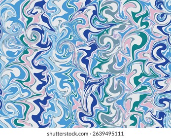 Seamless blue wave abstract pattern with flowing lines, perfect for textile prints, wallpaper, and modern surface designs