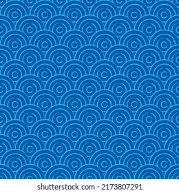 Seamless blue wave with brush paint rim pattern.Japanese wave background.