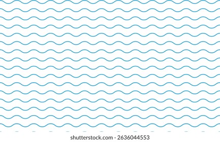 Seamless blue wave line pattern on a white background. Perfect for use in nautical designs, marine-themed decor, wrapping paper, and modern minimal backgrounds for creative projects.