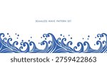 Seamless Blue Wave Pattern Border With Decorative Ocean Swirl Design For Backgrounds