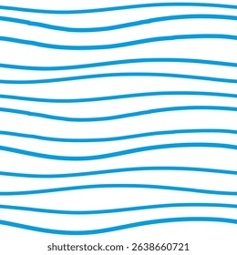 Seamless blue wavy lines pattern. Minimalist background for textile, packaging, and digital designs. Perfect for kids' products, ocean-inspired branding, or summer-themed projects.