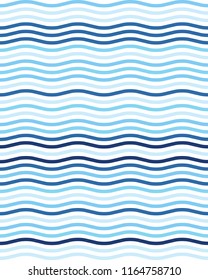 Seamless blue wavy lines simple pattern, abstract geometric background