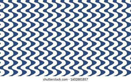 Seamless blue wavy pattern with white background. 