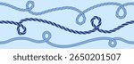 Seamless blue wavy rope pattern. Repeating hemp cord stripes background. Nautical repeated braid wallpaper. Marine twine hemp cord motif. Chain, wire or plait loop stripes bundle. Vector