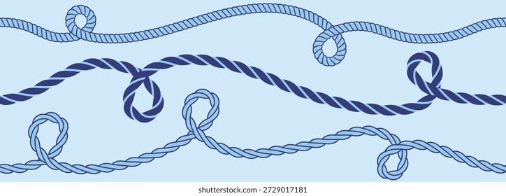 Patrón de cuerda ondulada azul sin costuras que repite las rayas del cordón de cáñamo