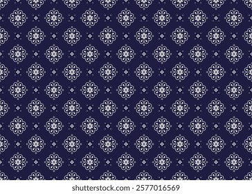 Seamless blue and white ethnic fabric seamless pattern with decorative symbol floral, design for cloth, carpet, batik, wallpaper, wrapping etc.