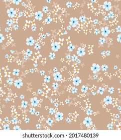 seamless blue white flower pattern on brown background