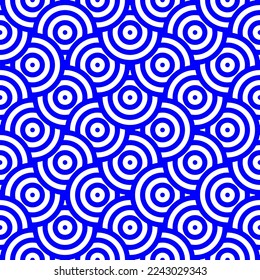 Seamless blue and white geometric vector background, simple stripes vector pattern, accurate, editable and useful background for design or wallpaper.Background Pattern Full Psychedelic Circles.