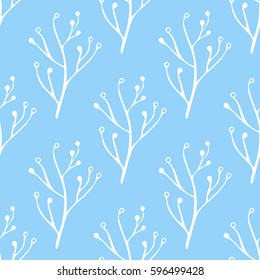 Seamless blue and white hand drawn, doodle, floral vector pattern for background, backdrop. Scandinavian, ethnic style for wrapping, textile, print. Flowers and plants illustration eps 10.
