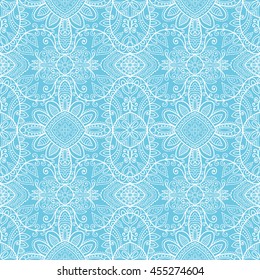Seamless blue and white lace pattern. Contemporary graphic design, seamless line geometric background. Vector stylish endless texture. Tribal ethnic arabic, indian, turkish ornament