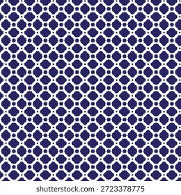 Seamless Blue and White Lattice Vector Pattern with Moroccan Trellis Ornament for Home Decor and Fabric Design.