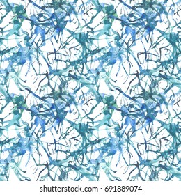 Seamless blue and white marine colors background. Oceanic hand drawn vector illustration. Abstract watercolor painting pattern.